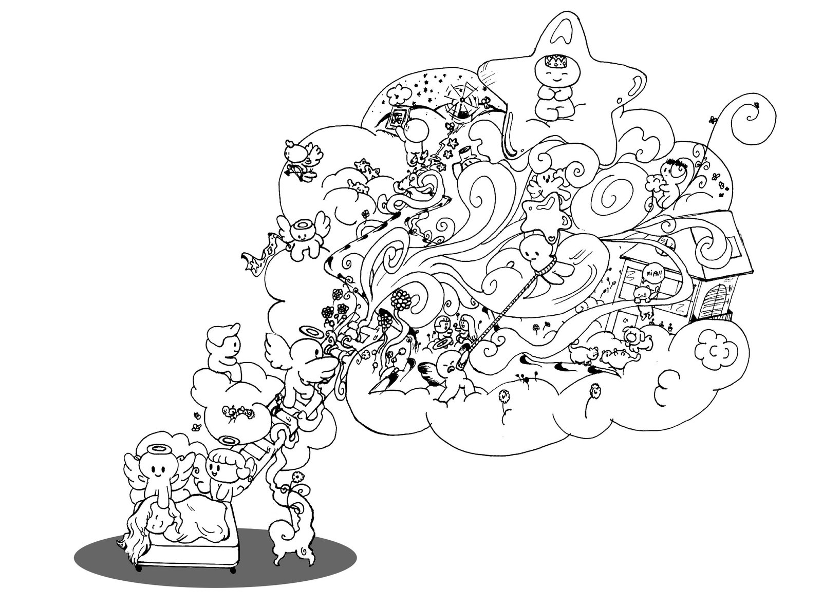 Desenho inicial da cena, com personagens e elementos imaginados no papel